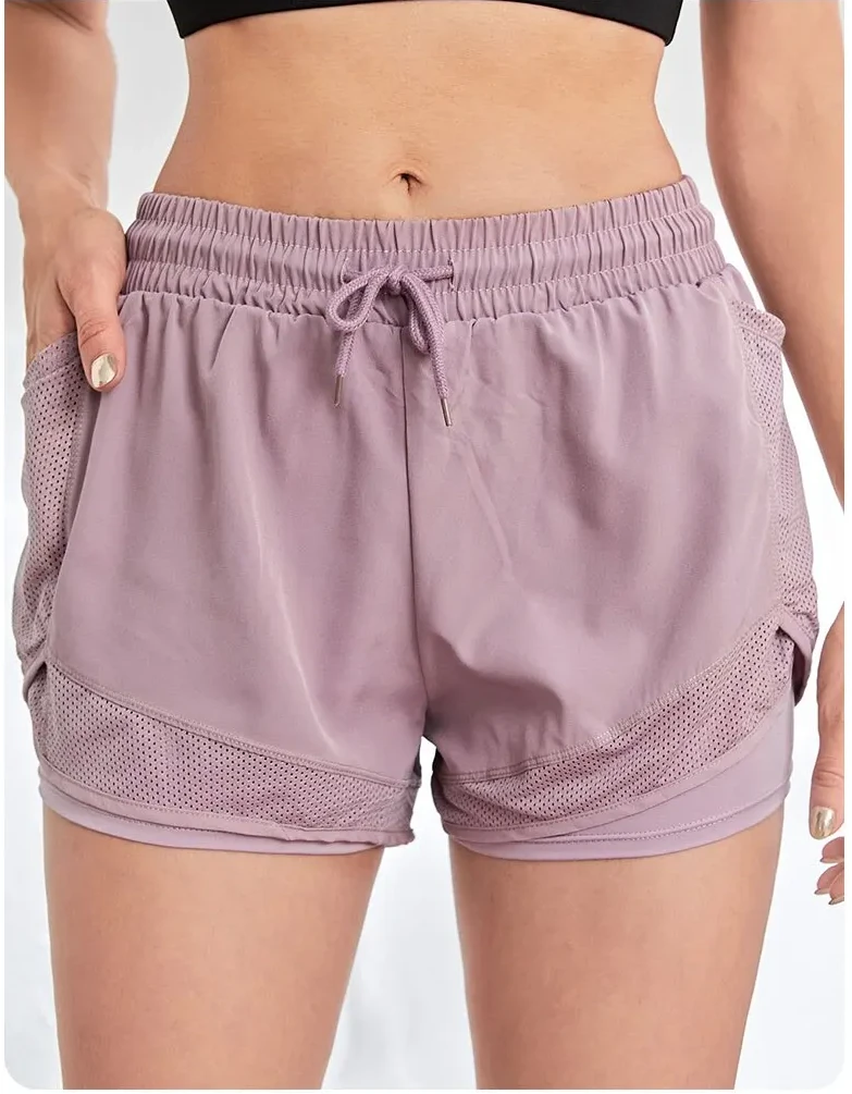 Short 2 en 1 femme avec poche mauve