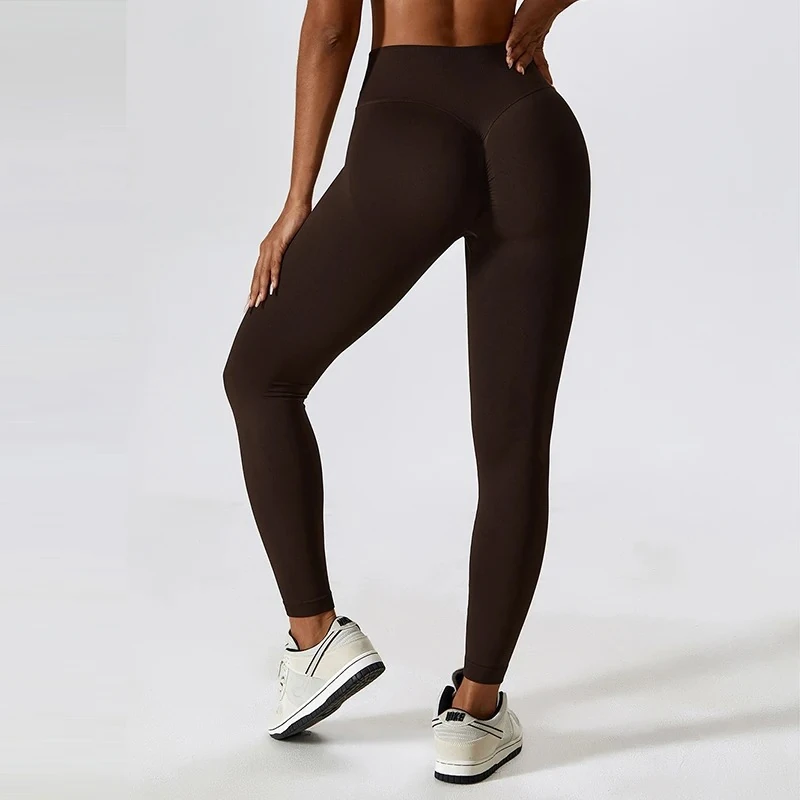 legging sport femme 7/8 taille haute croisée marron