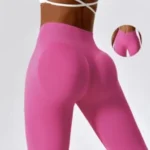 legging sport femme 7-8 taille haute croisée rose dos