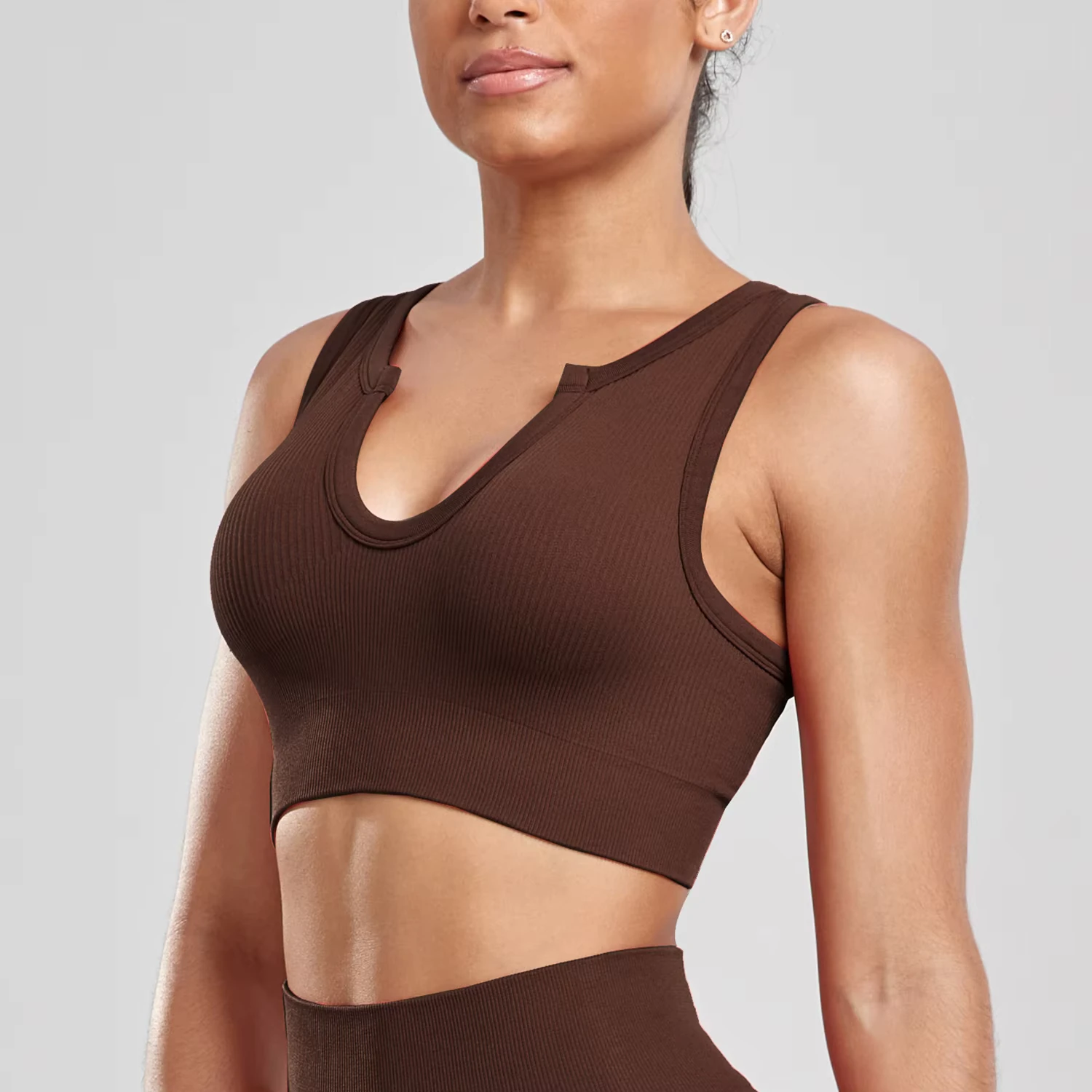 crop top sport push-up marron